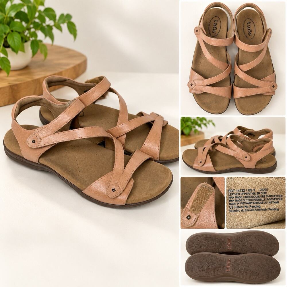 Taos Big Time Women’s Size 9 Tan Leather Walking Sandals Comfort BGT-14132